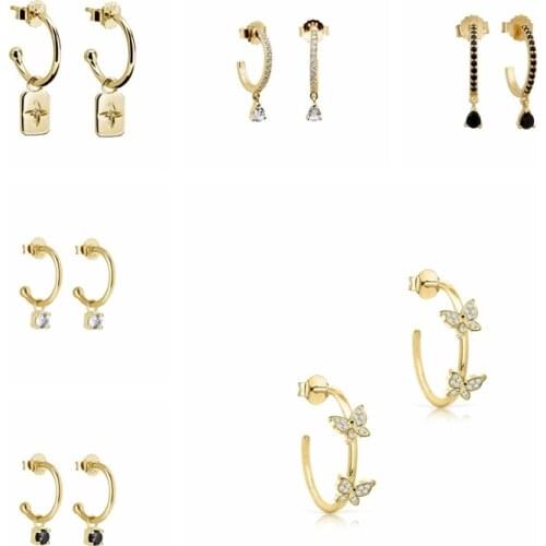 BOAKO 2021 Trend 925 Sterling Silver Joyero Black Zircon Star Stud Earring For Women Jewelry Pendientes Brincos Aretes Gifts CZ