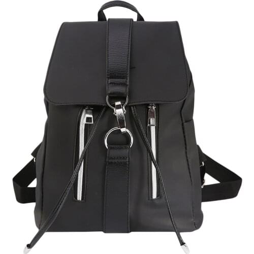 Anti-theft Nylon Women Backpack Female Fashion Casual Waterproof Patchwork Leather Bag Black School Backpacks Teenager For Girls