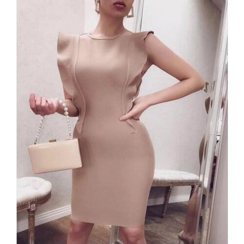 Wholesale New womans dress black khaki ruffles sleeveless Sexy nightclub celebrity cocktail party bandage dresses
