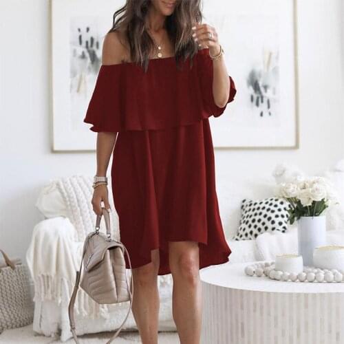 Summer Dress Women Clothing Black Dresses Ruffles Slash Neck Butterfly Sleeve Casual Loose Dress For Women Vestidos Femme Robes