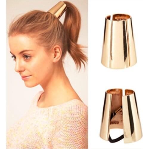 Gold Color and Silver Plated Fashion Punk Rock Metal Circle Ring Hair Cuff Wrap Ponytail Holder Band Clip Claw for Women
