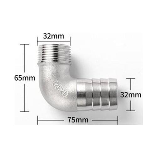 1'' BSP Male Thread x 32mm 304 Stainless Steel Elbow Connector Barb Hose Tail Reducer Pagoda Joint Coupling Pipe Fitting
