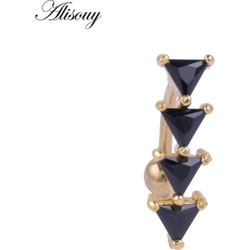 Alisouy 1pc classic belly piercing Black Triangle Cubic Zirconia CZ Piercing Navel Bell Button Rings Sexy Body Jewelry For Women