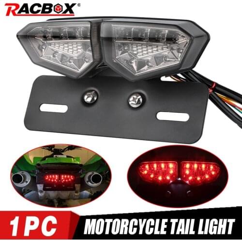 1x Motorcycle Taillight LED Brake Rear Light Turn Signal Light Running Light Motorbike License Plate Light Somked Lens