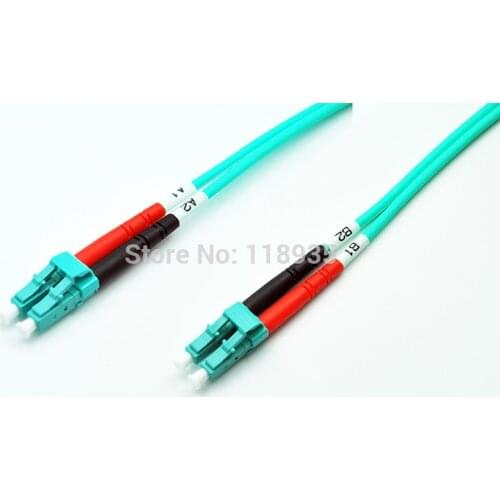 2pcs/lot) LC-LC Multimode OM3 Fiber Optic Cable Patch Cord, Duplex, Color Aqua, 1m to 10m