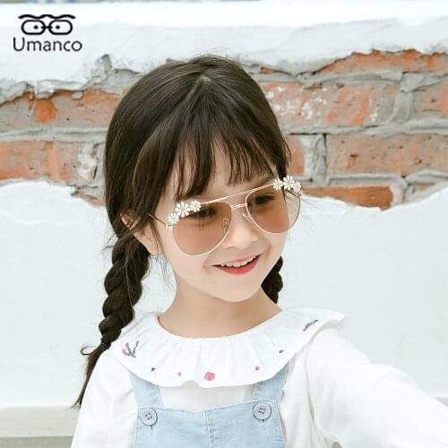 2021 Daisy Flower Sunglasses for Children With Gold Metal Frame AC Ocean Lens Girls Eyeglasses Anti UV400 Photo Gift Travel