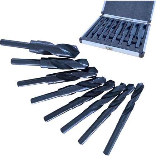 8pc Small Handle Drilling Bit Set High Speed Steel Metric 14mm-25.5mm Black Nitrided Electric Drill Punching Auger Bit