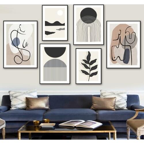 Abstract Geometry Landscape Line Body Art Curve Leaf Wall Art Print Canvas Painting Nordic Poster Decor Pictures For Living Room