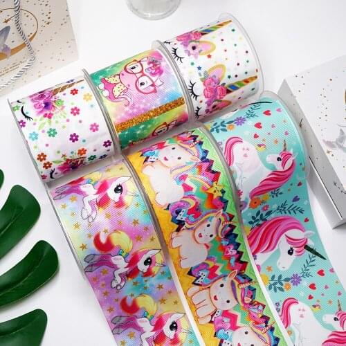 DIY Cartoon Unicorn Printed Grosgrain Ribbon For Craft Supplies Sewing Accessories 5 Yards. 19569