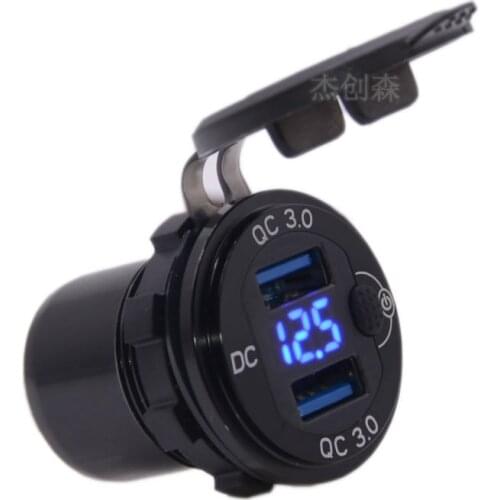 Car and motorcycle modified USB charger socket QC3.0 with voltage digital display smart fast charge with switch 12V24V universal