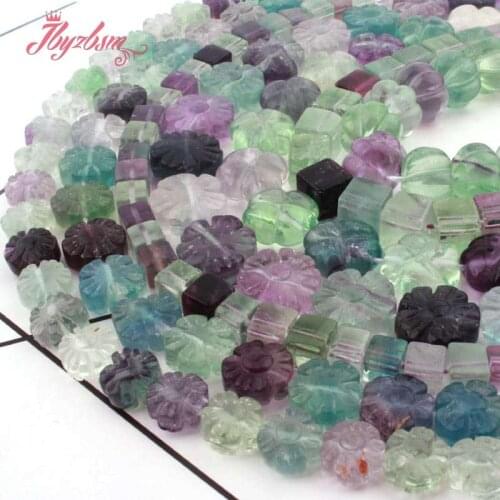 Natural Stone Beads Square Flower Multicolor Fluorite Beads For DIY Necklace Bracelat Earring Jewelry Making 15" Free Shipping