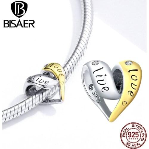 Heart Beads BISAER Hot Sale 925 Sterling Silver Love Heart Beads Charms for European Original Silver 925 Jewelry Making EFC227