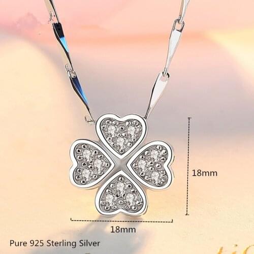 Buyee Real 925 Sterling Silver Luxury Necklace Four Clovers with Shiny Zircon Necklace Chain for Women Fashion Wedding Jewelry