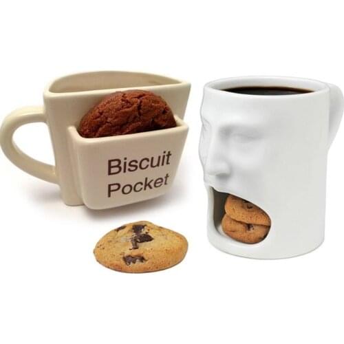 Cookie Cup Creative Coffee Mug With Biscuit Cookie Dessert Pocket Funny Mug Ceramic Mugs For Coffee Tea Cup Travel Coffee Cup