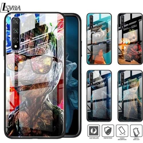 Marvel Avengers Super Hero Groot For Huawei Honor 30 20 10 9X 8X Lite Pro Plus Tempered Glass Shell Phone Case Cover