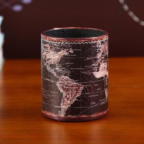 LINKWELL Black World Map Pattern PU leather Pencil Cup Pen Holder Desk Organizer Storage Box Case