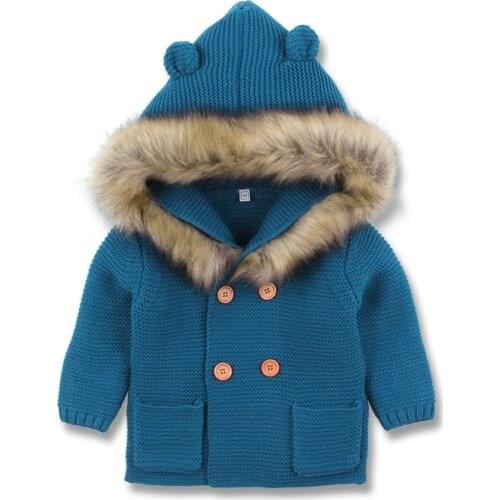 Newborn Cardigan Infant Girl Clothes 0-24M Fashion Hooded Fur collar Sweater Jacket Baby Boy Sweater Clothes Child 2019 Winter