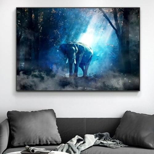 Elephant In The Forest Sun Canvas Art Painting Posters and Prints Cuadros Wall Art Picture for Living Room Home Decor