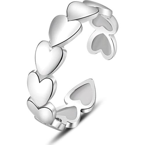 Trendy Rings 925 Silver Jewelry Heart Shape Open Finger Ring for Women Wedding Engagement Promise Party Gift Accessory Wholesale