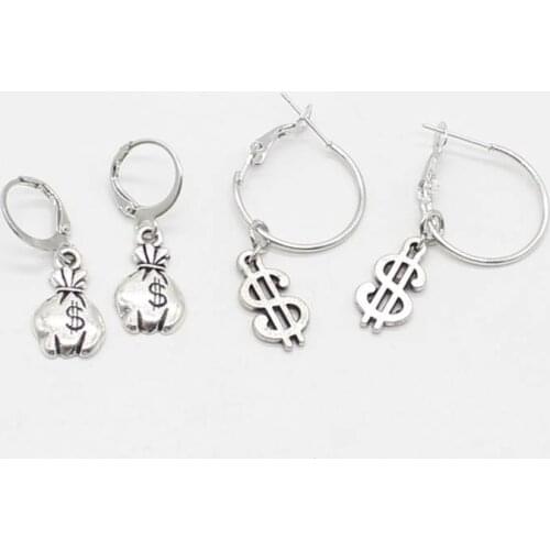 Creative symbol dollar money bag earrings handmade DIY earrings ladies charm jewelry gifts