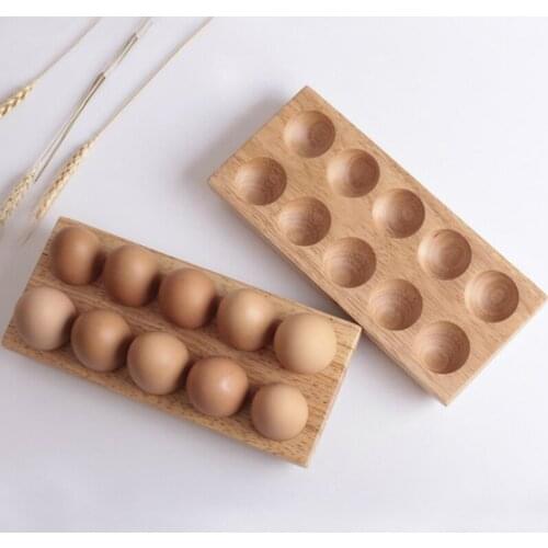 Kitchen Egg Containers Acacia Wood Double-Row Egg Storage Box 4/6/10Pcs Household Refrigerator Egg Rack Accessories Container
