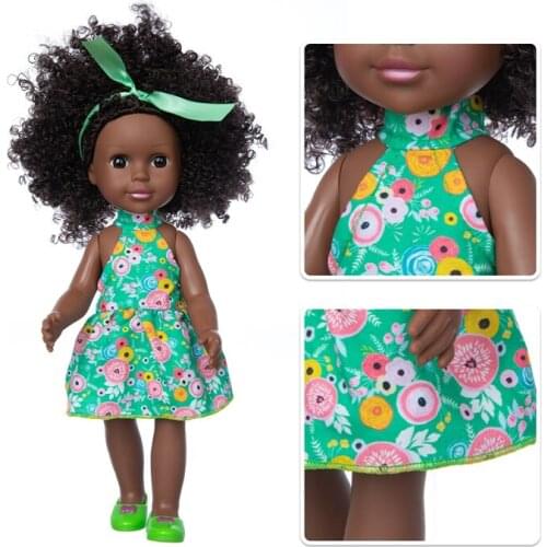 Dolls pop Green Dress Africanreborn silicone viny 35cm 14inch girl poupee boneca baby soft toy girl todder