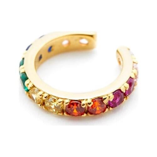 Brass/24k Gold-Plated CZ Colorful Crystal Cartilage Earrings For Women Without Ear Holes Hypoallergenic Ear Clip Fashion Jewelry