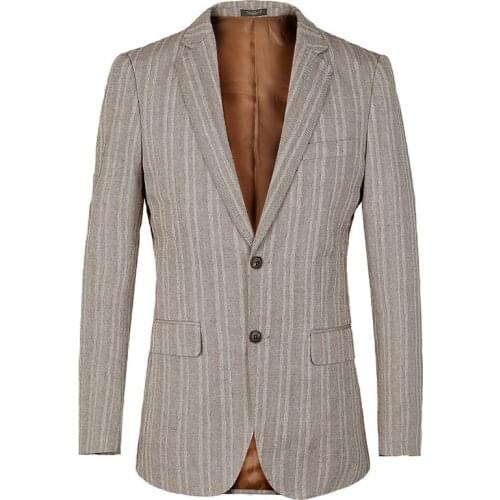 Formal linen Blazer Men 2020 Luxury Brand Striped Mens Blazer Slim Fit Jacket British Style cotton Male Blazers Costume Homme