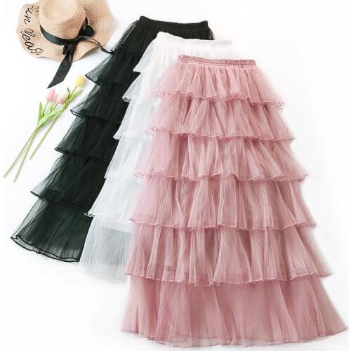 Cake Skirt New 2019 Temperament Mesh Skirt Womens Skirt Korean Version of The Sweet Lotus Leaf A-shape High Waist Skirt