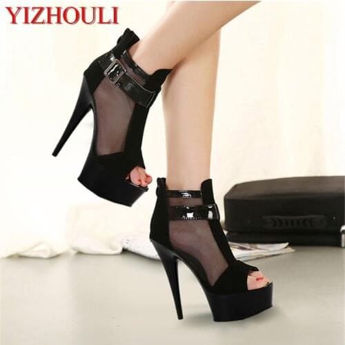 Fashion womens shoes the new 2018 favorite star stage dinner with small size 15 cm high floor empty shoe sandals