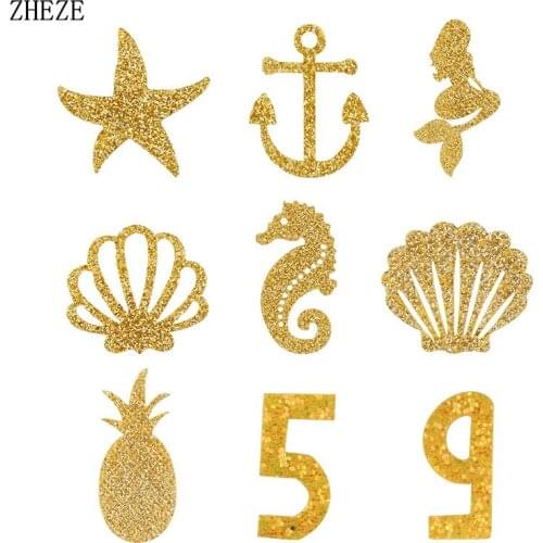 20Pcs/Lot DIY Hair Accessories 2021 Hot Creative Glitter Starfish Shell Gold Mermaid Seahorse Felt Pad Kids Girl Animal Headband