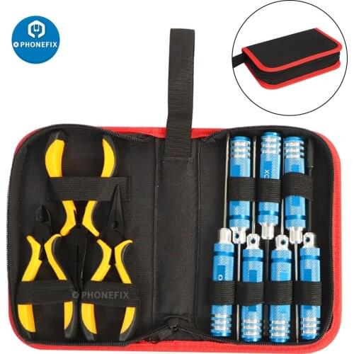10 in 1 RC Car Tools Kits Screwdriver Pliers Sleeve Socket Repair Tools Bag for RC Car Models Drone Quadcopter Helicopter Boat