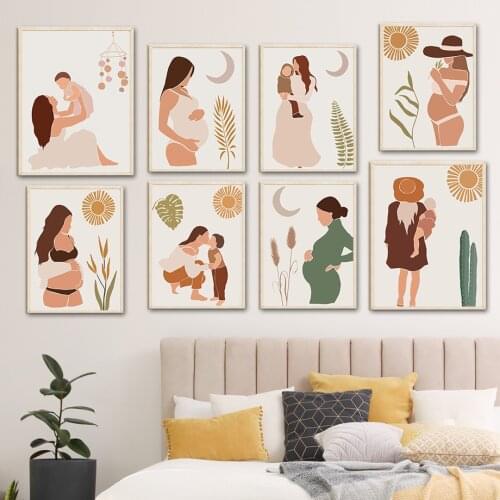 Nursery Wall Art Canvas Painting Family Pregnancy Mother Baby Boho Nordic Posters And Prints Decor Pictures For Bedroom Mural