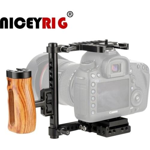 NICEYRIG Universal Bracket for Canon for Nikon for Panasonic DSLR Camera Cage Wood Hand Grip Photography 1/4 dslr Cell lumix gh5