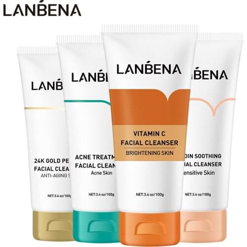 LANBENA Face Cleanser VC Whitening Cleansing Facial Foam Acne Treatment Repair Ectoin 24K Gold Peptide Anti Aging Skin Care 100g