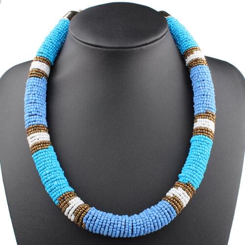 Bohemian Choker Necklace Handmade Small Bead Manual Winding Necklaces Women Fashion Collar Ethnic Strand Boho Jewelry