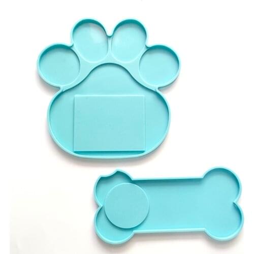 Memorial Pet Tombstone Mold Dog Bone Paw Shape Epoxy Resin Casting Silicone Molds Photo Frame Candle Holder DIY Making