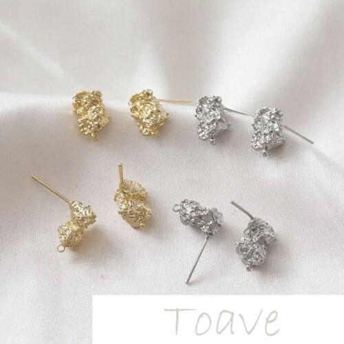 14K gold-plated copper plated real gold irregular shaped lava silver needle stud earrings diy earring material accessories