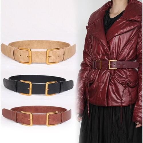 New Double Pin Buckle Womens Belts Design Alloy Metal Leather Belts for Women Double Buckle Waist Belt Waistband High Quality