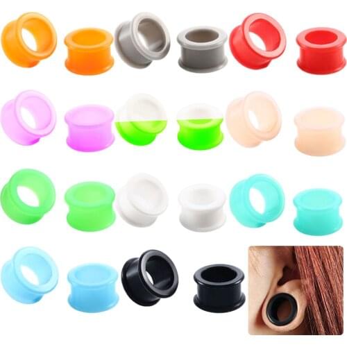 Alisouy Silicone Flexible Thin Double Flared Ear Plugs Flesh Tunnel Ear Gauge Expander Stretcher Earlets Earrings Ear Piercing