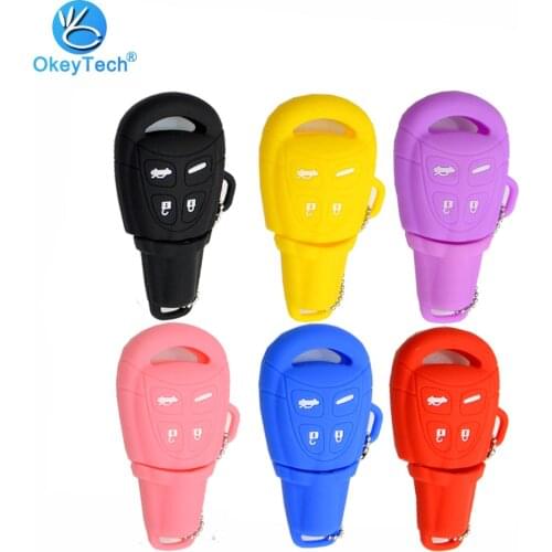 OkeyTech Silicone Rubber Car Key Cover Case Replacement Fob Protector Key Chain Bag Smart Remote 4 Button for SAAB 9-3 9-5 93 95