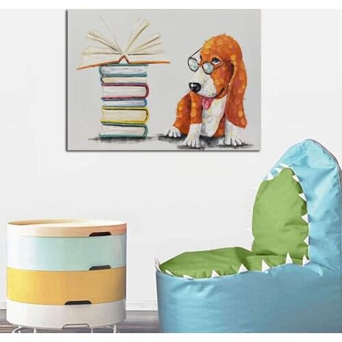 Modern Home Decoration Wall Canvas Simple Dog Hand Painted Abstract Animal Oil Painting For Restaurant Unframed Picture No Frame