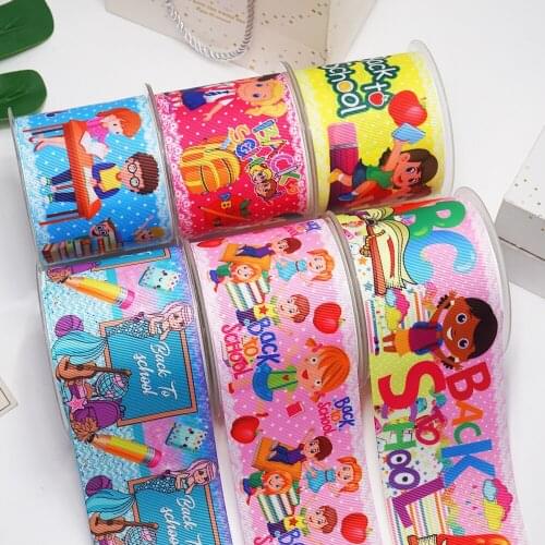 DIY Craft Supplies Cartoon Back To School Printed Grosgrain Satin Ribbon 50 Yards, Planar Resins 30 Pieces. 55606