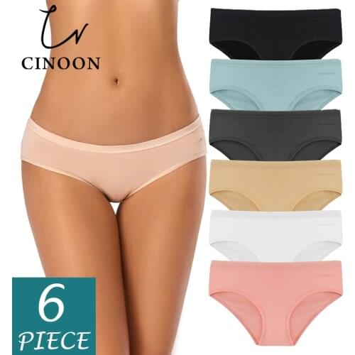 CINOON 6 Pcs/Lot Womens Cotton Panties Low-Rise Comfortable Underwear Solid Color Breathable Briefs Seamless Intimates XXS-L