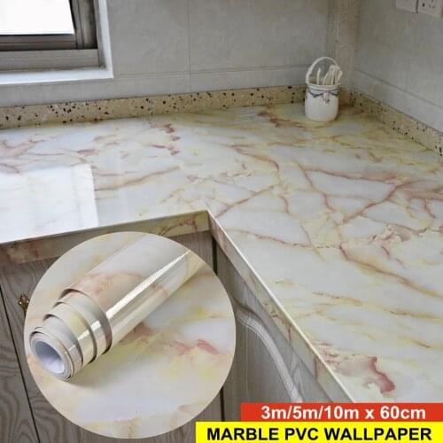 3D Marble Vinyl Film Self-Adhesive Waterproof Wallpaper for Bathroom Kitchen Cabinet Countertop Wall Wallpaper Desktop Stickers