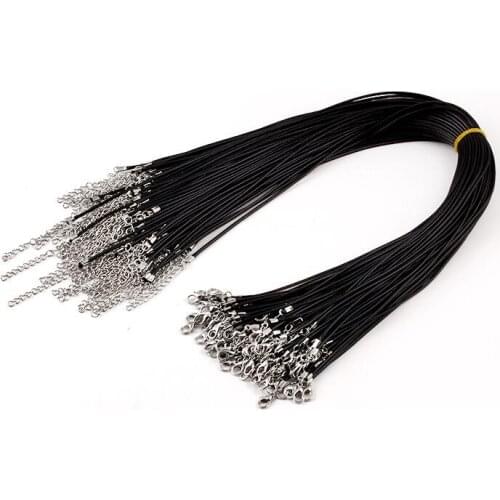 10pieceslot Waxed Cotton 1.5mm Wax Cord Thread Black Necklace Cords 45cm with 5cm extended chain Jewelry chain necklace cor