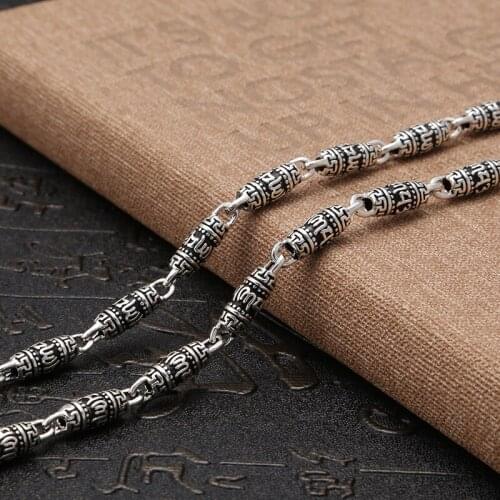 925 sterling silver jewellery vintage Chinese style new fashion necklace for men personality Om mani padme hum Silver Chain