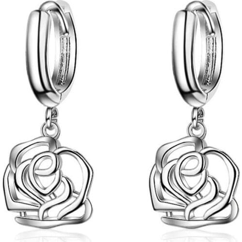 KOFSAC New Charm Sterling Silver 925 Earrings For Women Minimalism Hollow Rose Flower Earring Bride Romance Wedding Jewelry Gift