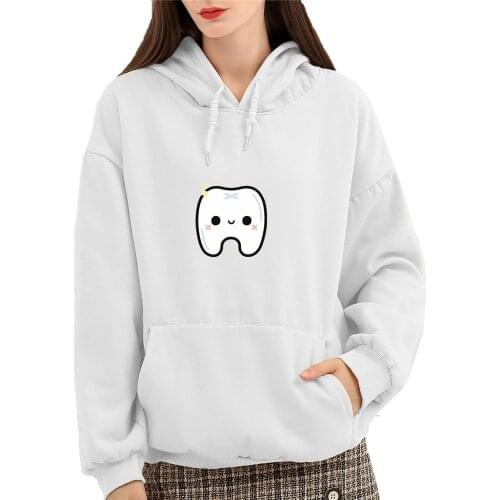 Women Kawaii Tooth Printed Hoodies Tracksuit Sweatshirts Pullover Aesthetic Hoodie Sueters De Mujer Womens Sweatshirt Oversized