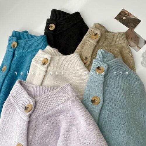 Women Knitted Sweater New 2021 Spring Autumn Retro Lazy Oaf Loose Cardigan Tops Woman Korean Harajuku Lantern Sleeve Cardigan